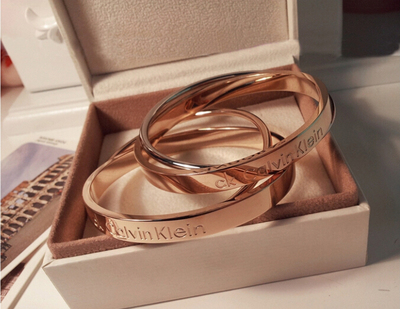 ck首饰 玫瑰金大小双环ck手镯 精美钛钢手镯伴侣手环