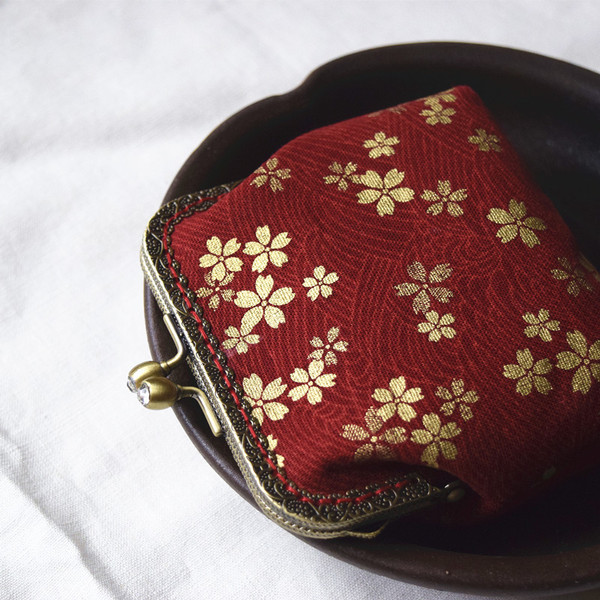 筱家原创手工 民国复古 日式和风樱花手工零钱包 手拿口金包
