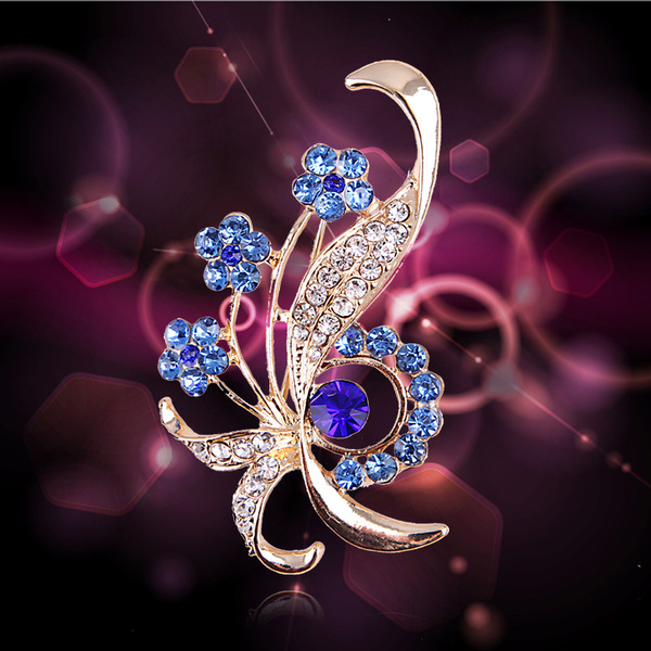 包邮韩版时尚高档手工水晶彩钻鲜花植物花卉珠胸针女 别针