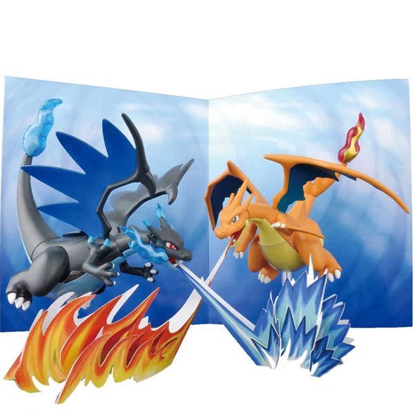 翼飞 万代口袋妖怪 正版宠物小精灵神奇宝贝mega喷火龙vs模型手办