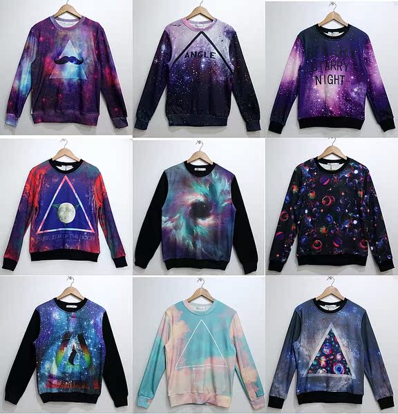 情侣装韩版原宿风星空加绒卫衣秋冬装大码男女装长袖3d星空衣服