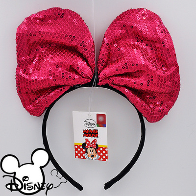 正品disney迪士尼米奇米妮大蝴蝶耳朵结亮片头箍发卡聚会活动用
