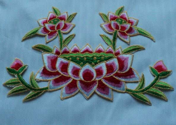 莲花座荷花刺绣布贴电脑绣花补贴舞台佛教用品服装辅料30*17厘米