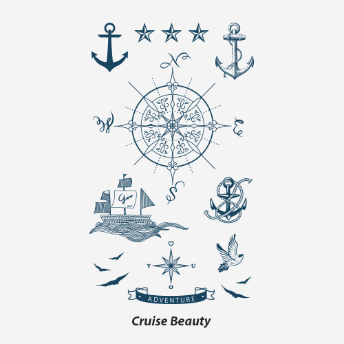 neuf弗 新款防水纹身贴《巡航美丽岛》 船锚指南针出发冒险 大张