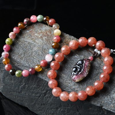 亲宝水晶天然绿碧玺钛晶手链男女款石榴石 年货大礼包手串