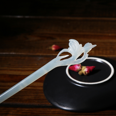 玉石木兰花 天然白玉岫玉簪子汉服发簪 配礼盒 玉石饰品头饰