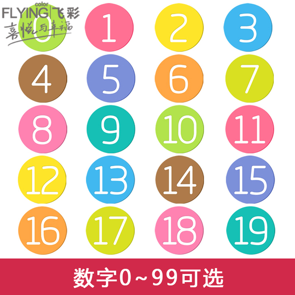 飞彩数字贴 幼儿园座位卡通多用编号贴纸 食堂课桌圆形号码贴墙贴