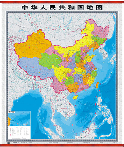 t2015新 竖版 中国地图挂图 全新版 赠送水平仪 仿红木精品挂图