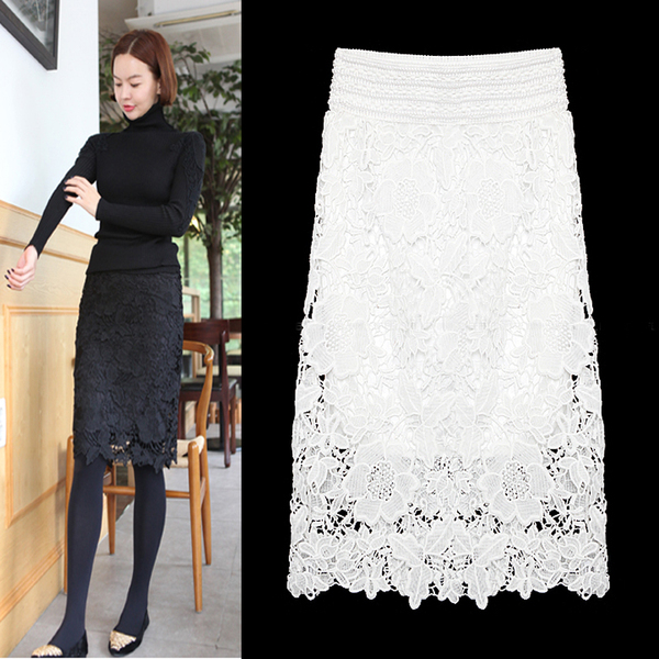 秋冬新款淑女黑色蕾丝刺绣a字半身裙 包臀裙 蕾丝短裙包邮