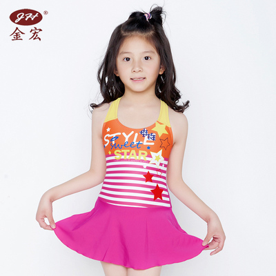 2015新款 韩版儿童游泳衣 星星女童连体泳衣 小孩中大童泳装