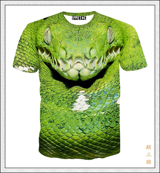 印花短袖t恤男圆领夏季3d潮男体恤衫半袖打底衫男装蛇图案上衣服