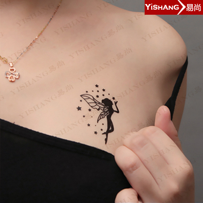 易尚 新款纹身贴 防水男女 黑色精灵蝴蝶仙子组合 精致纹身贴纸