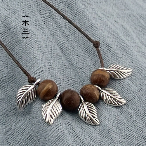 木兰手工原创 菩提藏银树叶项链颈链锁骨链毛衣链 小叶子项链a31