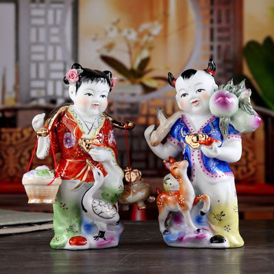 景德镇明清古典雕塑瓷金童玉女情侣人物摆件家居装饰品酒柜摆设品