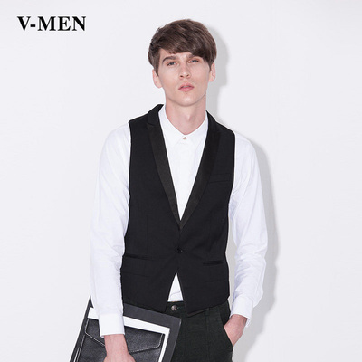 v-men威曼英伦休闲男士西服背心马夹韩版修身西装马甲男潮薄款