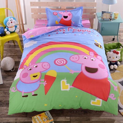 可爱卡通儿童三件套纯棉全棉1.2米/1.5m床小猪佩奇乔治被套床单