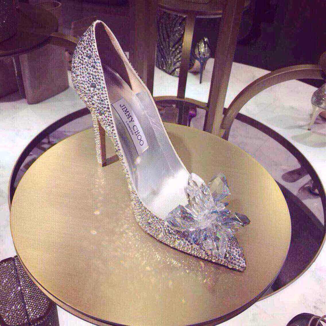 Cinderella glass slipper toe silver rhinestone wedding shoes bride ...