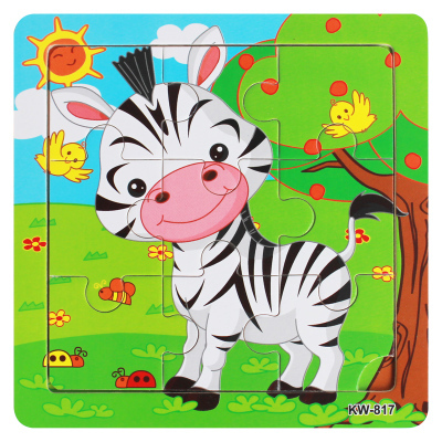 益智动物小拼图 开发智力拼板木制9片小拼图卡通拼图玩具斑马