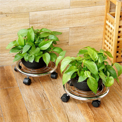 欧润哲 加粗圆形可移动带刹车滚轮花盆托盘底座 田园铁艺花盆架