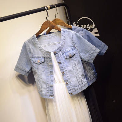 2015韩版短款修身牛仔外套女牛仔衣 夏季短袖牛仔褂小坎肩外搭