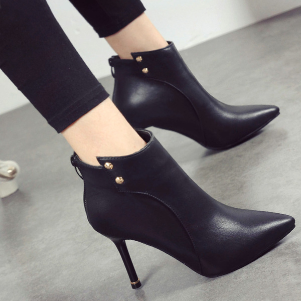 超高跟细跟尖头女短靴2016秋冬新款时装女靴欧美性感后拉链及裸靴