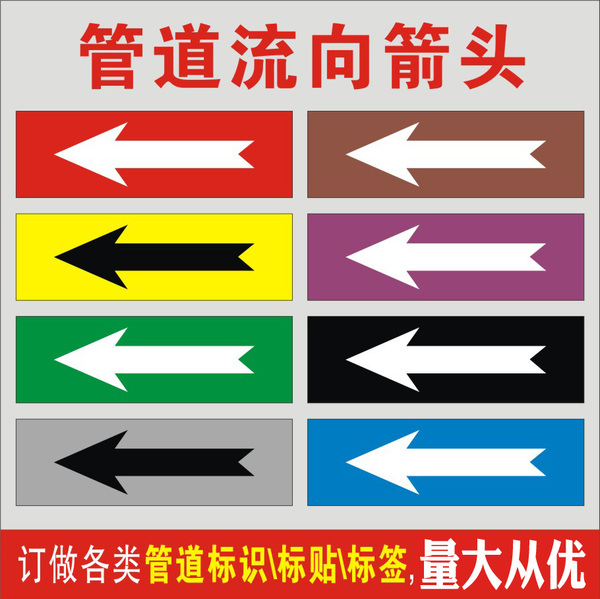 反光管道标识|管道标贴标签|流向箭头标/安全标识管路色标不干胶