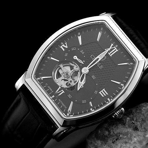 西腾正品全自动机械男表方形透底休闲手表 时尚酒桶商务时尚腕表