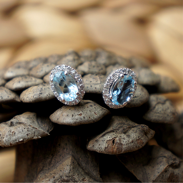 arcoiris 纯天然海蓝宝耳钉 耳饰 925银镀白金 女款