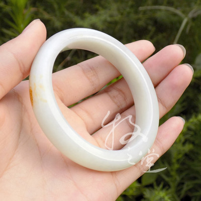 【新】 内径52和田玉白青花籽料玉镯飘墨水墨韵古典手镯镯子