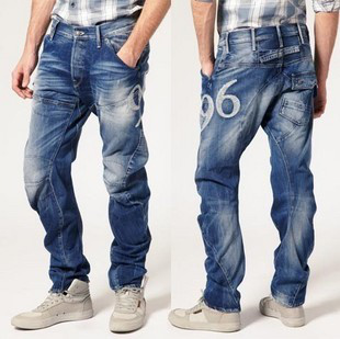 外贸加工厂直销 经典款15周年大刺绣96系列 纯手工水洗弯刀牛仔裤