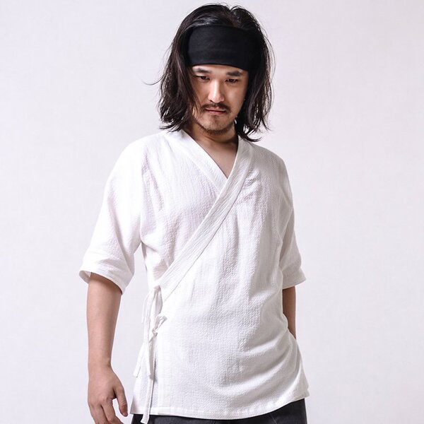 重华中国风夏季薄款舒适透气纯棉斜襟汉服短袖上衣中式民族服装男