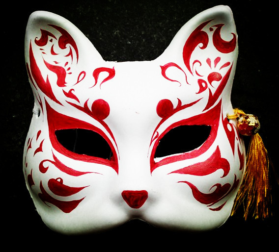 动漫手绘和风日式古典手工艺猫脸狐狸面具 漫展 cosplay舞会道具
