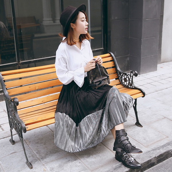 【13C】定制 16秋 超美推荐 在阳光下会闪光 拼接设计 半身裙