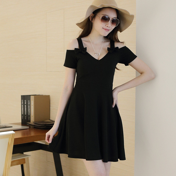 2016夏韩版加肥加大码女装新款胖mm短袖低领露肩一字领性感连衣裙