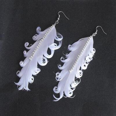 新娘贴钻卷曲羽毛耳环 婚礼羽毛耳饰耳坠