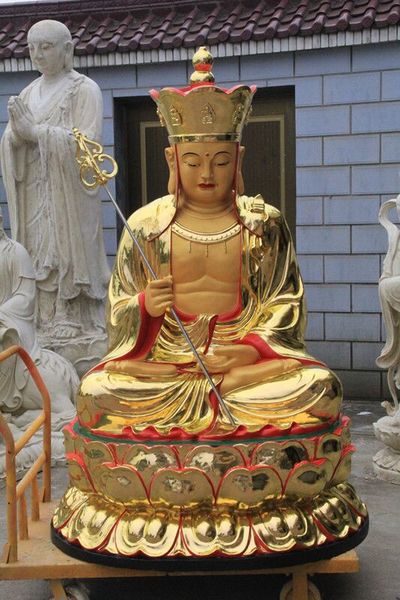 工厂批发树脂玻璃钢佛像寺庙佛像贴金彩绘地藏王菩萨1米6高