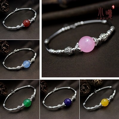 Tibetan Tibetan silver jewelry Miao silver bracelet original retro national wind diy handmade agate bracelet female bracelet B071