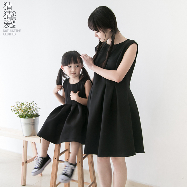 2015新款黑色连衣裙亲子装母女装秋款女童背心太空棉裙子
