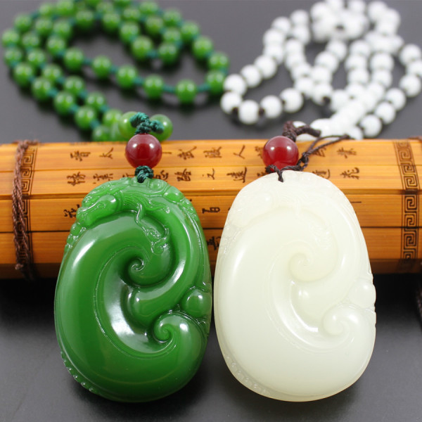 天然碧玉 新疆和田玉白玉如意吊坠 男女款玉坠 挂件颈饰玉器项链
