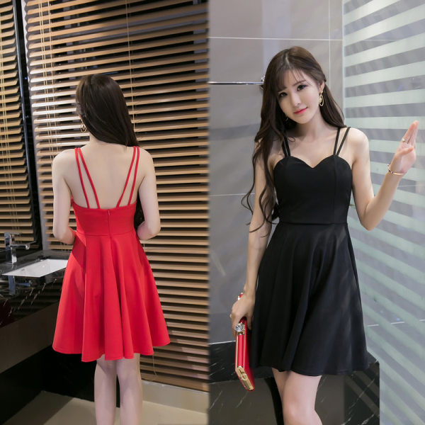 粤家女装2016夏装韩版时尚吊带裹胸露背收腰显瘦大摆礼服连衣裙新