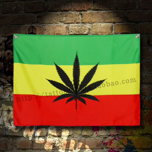 包邮新款三色麻叶雷鬼个性挂布挂旗 鲍勃马利 音乐摇滚可定制旗