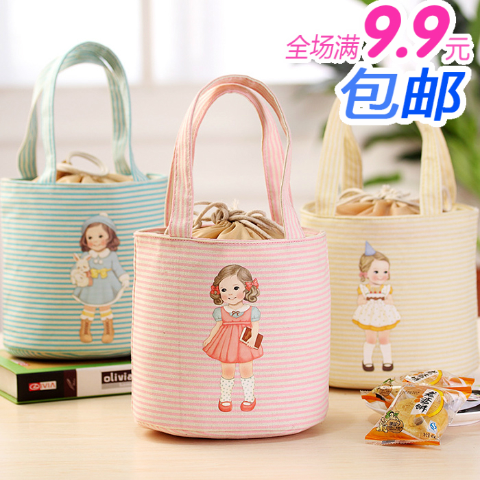 Large waterproof canvas cartoon lunch bag lunch bags small bag Mummy bag Korean cute handbag
