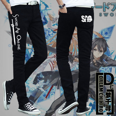 梦千寻 刀剑神域裤子 桐人双剑休闲长裤 男女动漫周边纯棉修身裤