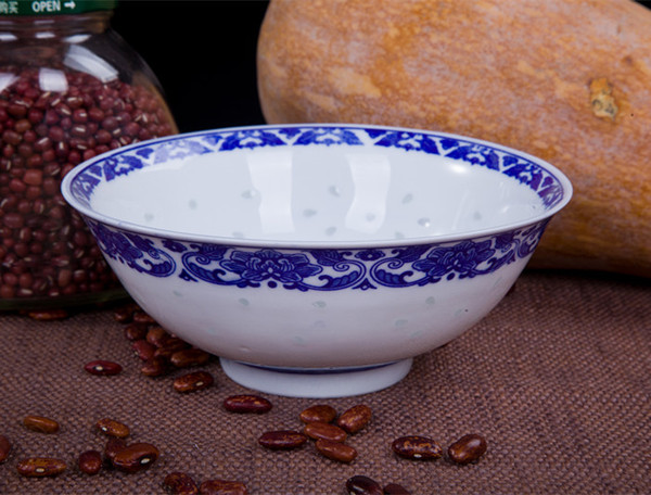 陶包邮汤碗面碗大碗老式怀旧复古碗青花玲珑瓷景德镇 瓷餐具6-9寸