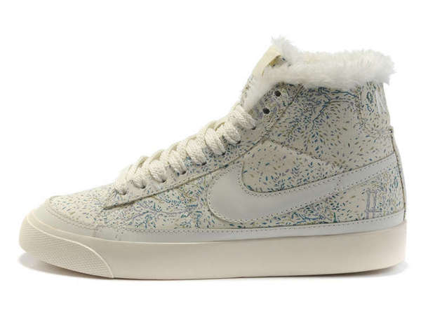 官方耐克blazer 开拓者女鞋高帮碎花保暖棉鞋毛毛板鞋403729-101