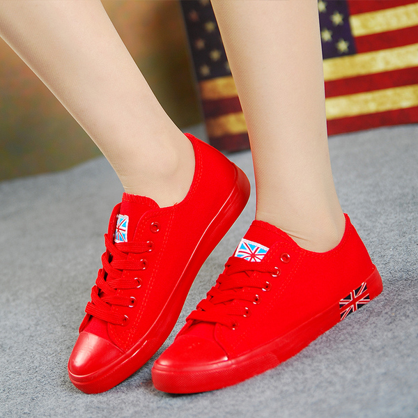 2016年新款女士低帮帆布鞋时尚红色布鞋韩版非主流学生鞋潮布鞋