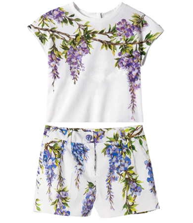 DG2015夏季新款女童紫藤花薰衣草雪紡純棉T恤圓領短袖童裝上衣