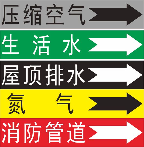订做反光压缩空气消防管道标识贴|氮气生活水管路流向箭头不干胶