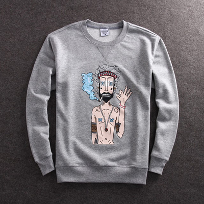 ym 2015秋冬新款 男士纯棉毛圈老烟斗图案印第安风格休闲运动卫衣