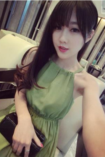 Summer new women's temperament mustard green hanging neck waist was thin sweet chiffon holiday beach dress skirt